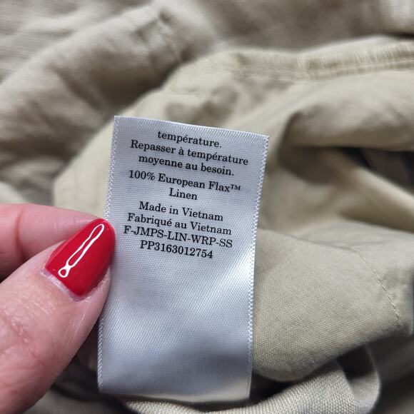 Everlane The Wrap Jumpsuit Linen Cropped Khaki Tan Wide Leg V Neck Small 6 - Picture 12 of 13